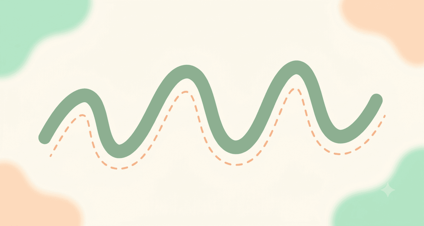 Abstract illustration of a noisy wavy line representing daily weight fluctuation, with a smoother dashed line showing the underlying trend